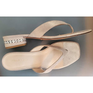 Pelle Moda Sparkle Beige Low Bling Block Heel Thong Slides Shoes 10M